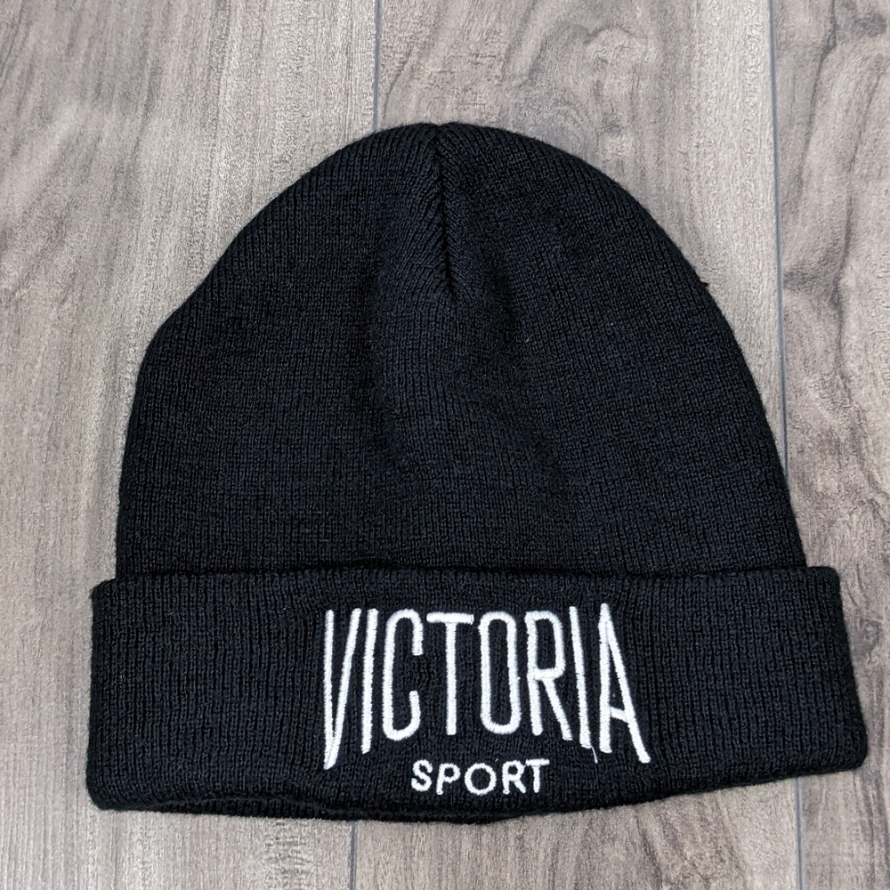 Victoria's Secret Sport Black Toque Beanie Hat Winter One Size